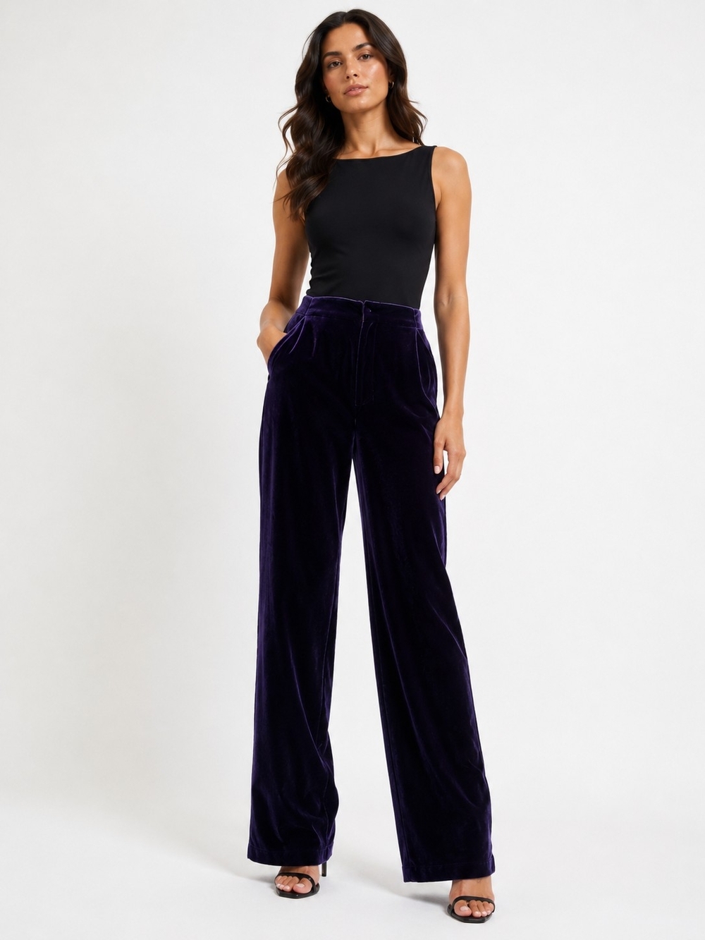Dana Buchman Velvet Wide-Leg Pants in Deep Purple